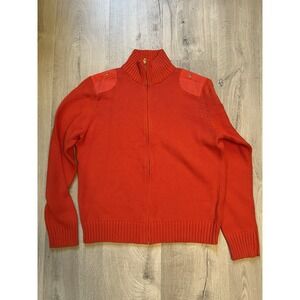 Lauren Ralph Lauren Tight Knit Full Zip Long Sleeve Orange Sweater Women's Large